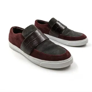 CLARKS Somerset Suede Burgundy Grey Loafers Sz 8.5