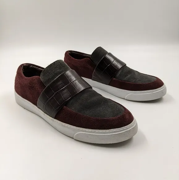 CLARKS Somerset Suede Burgundy Grey Loafers Sz 8.5