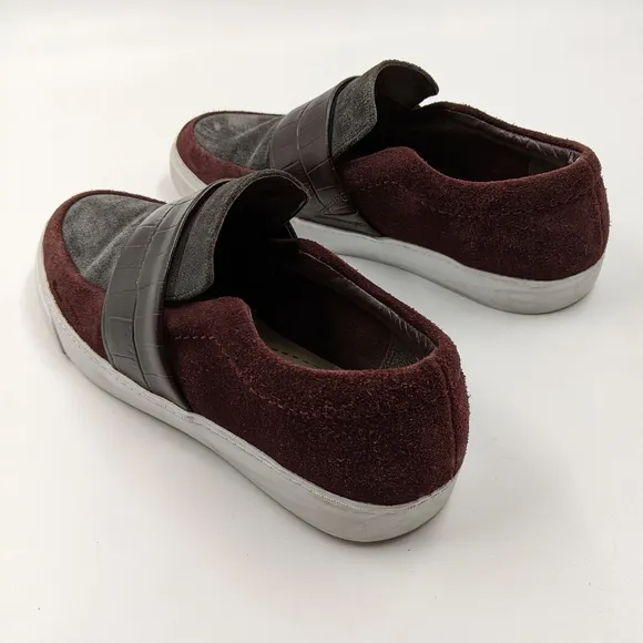 CLARKS Somerset Suede Burgundy Grey Loafers Sz 8.5