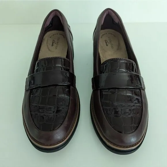 Clark's Ultimate Comfort Sharon Gracie Burgundy Leather Loafers Women's 7