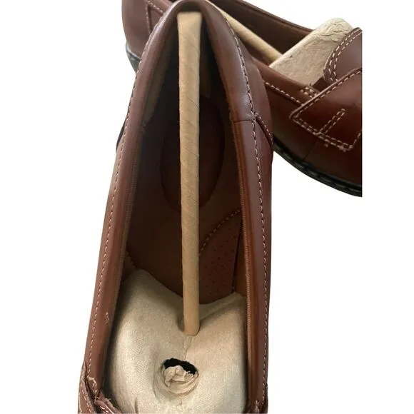 Clarks Womens 9.5 WW Soft Cushion Ashland Bubble Leather Loafers Tan Slip On NIB