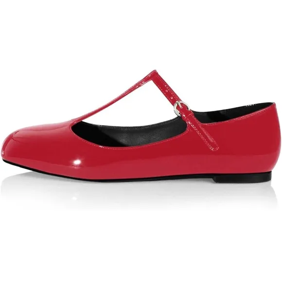 Classy Round Toe Ballet Flats T-Strap Flats Patent Leather Mary Jane Flats Shoes