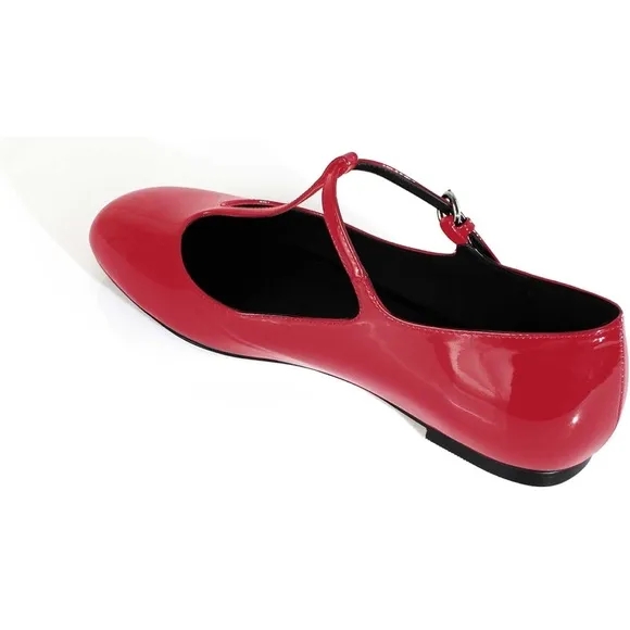 Classy Round Toe Ballet Flats T-Strap Flats Patent Leather Mary Jane Flats Shoes