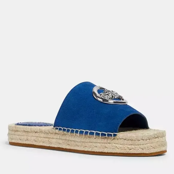 Coach Blue and Silver Espadrille Slides