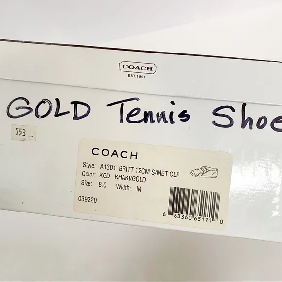 Coach Britt tan brown C logo canvas gold leather Velcro strap closure sneakers