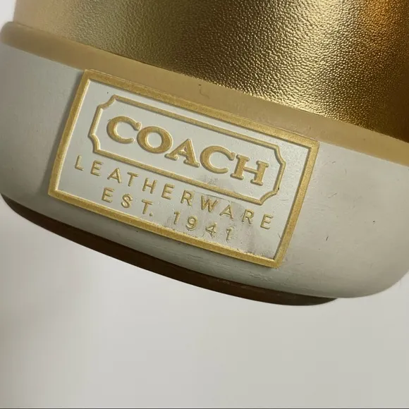 Coach Britt tan brown C logo canvas gold leather Velcro strap closure sneakers