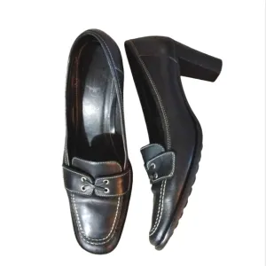 Coach Kassidy Black Heeled Loafers Womens Black Leather Heels Sz 10