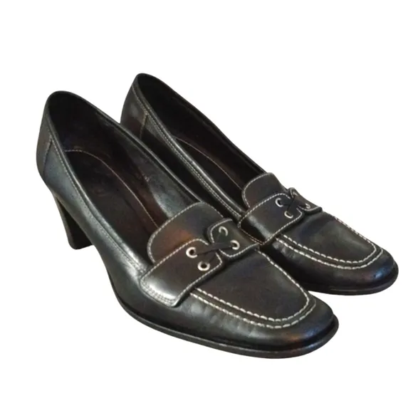 Coach Kassidy Black Heeled Loafers Womens Black Leather Heels Sz 10