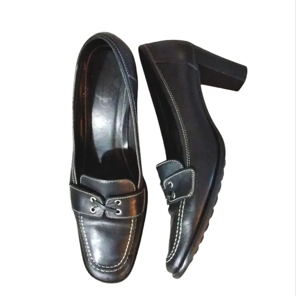 Coach Kassidy Black Heeled Loafers Womens Black Leather Heels Sz 10