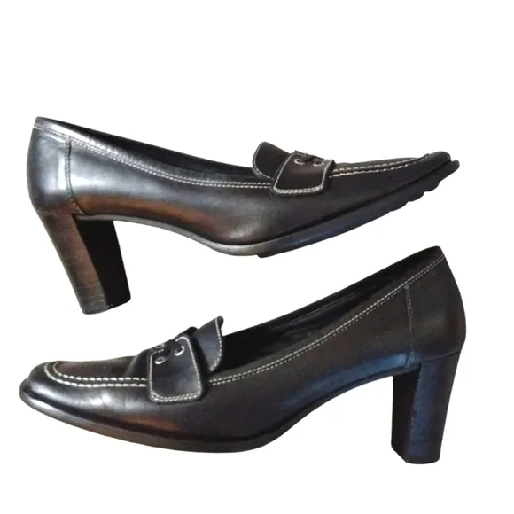 Coach Kassidy Black Heeled Loafers Womens Black Leather Heels Sz 10