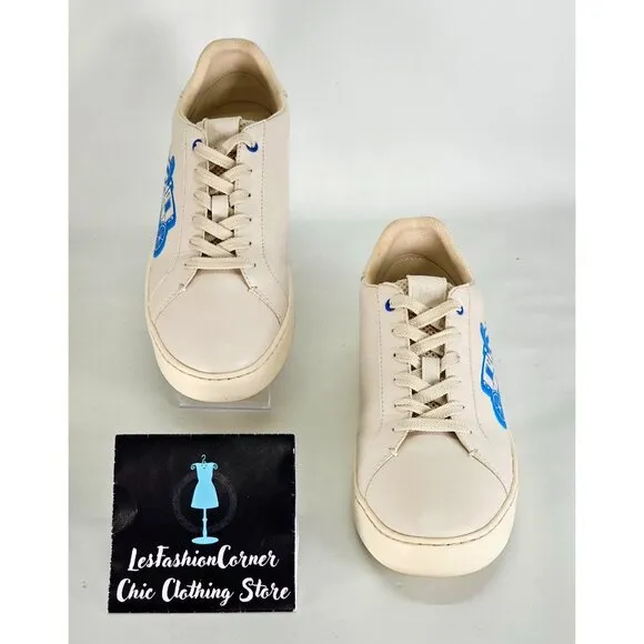 Coach Men's Beige Lowline Low Top Sneaker With Neon Rexy And Carriage Sz 8 346