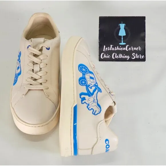Coach Men's Beige Lowline Low Top Sneaker With Neon Rexy And Carriage Sz 8 346