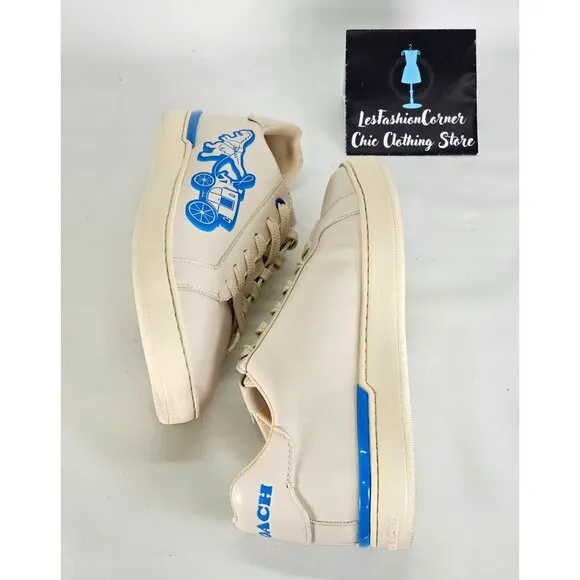 Coach Men's Beige Lowline Low Top Sneaker With Neon Rexy And Carriage Sz 8 346