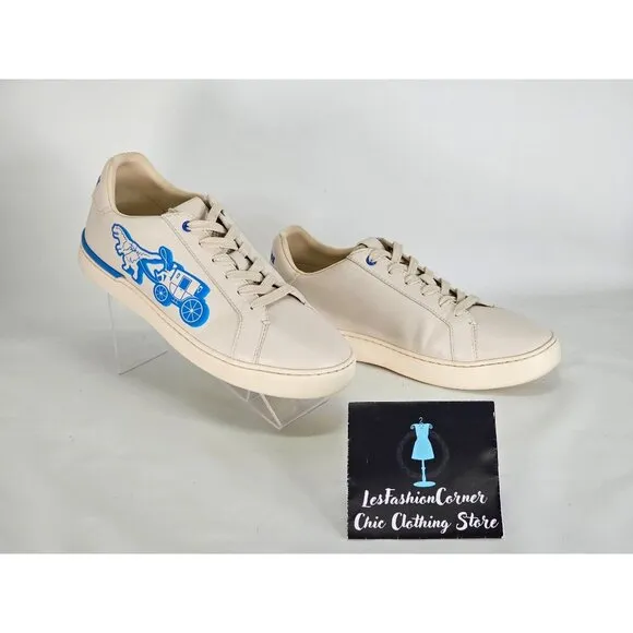 Coach Men's Beige Lowline Low Top Sneaker With Neon Rexy And Carriage Sz 8 346