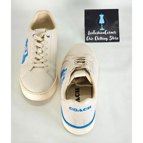Coach Men's Beige Lowline Low Top Sneaker With Neon Rexy And Carriage Sz 8 346