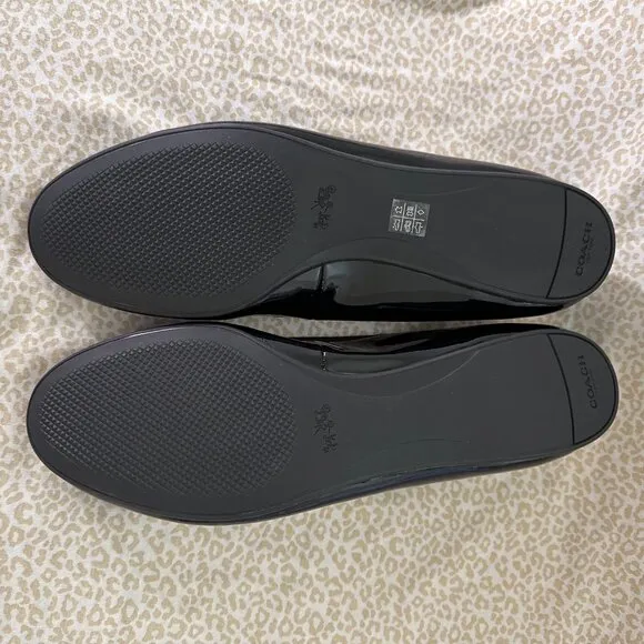Coach NWOT Lara black patent leather ballet flats with bow