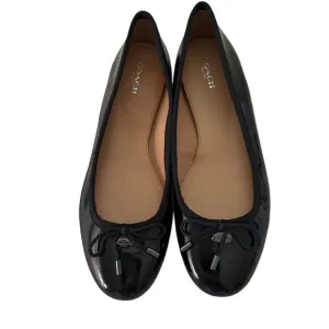 Coach NWOT Lara black patent leather ballet flats with bow
