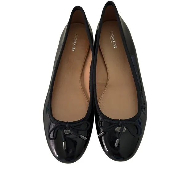 Coach NWOT Lara black patent leather ballet flats with bow