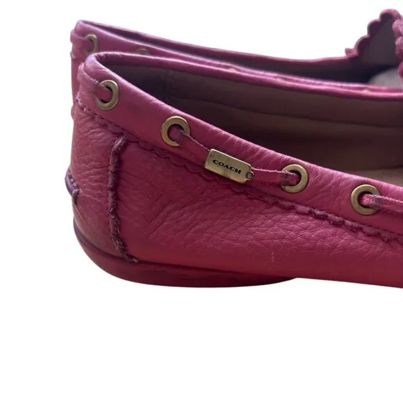 Coach Pebble Grain Leather Tassel Loafers Strawberry Color Soft Comfortable