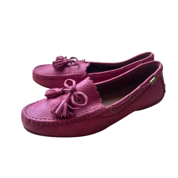 Coach Pebble Grain Leather Tassel Loafers Strawberry Color Soft Comfortable