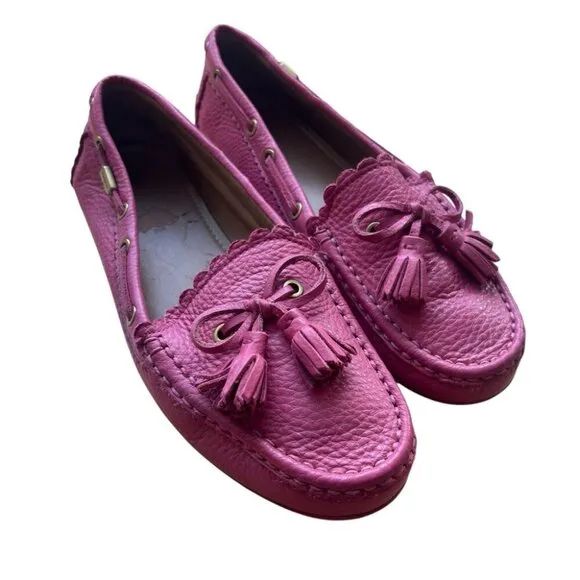 Coach Pebble Grain Leather Tassel Loafers Strawberry Color Soft Comfortable