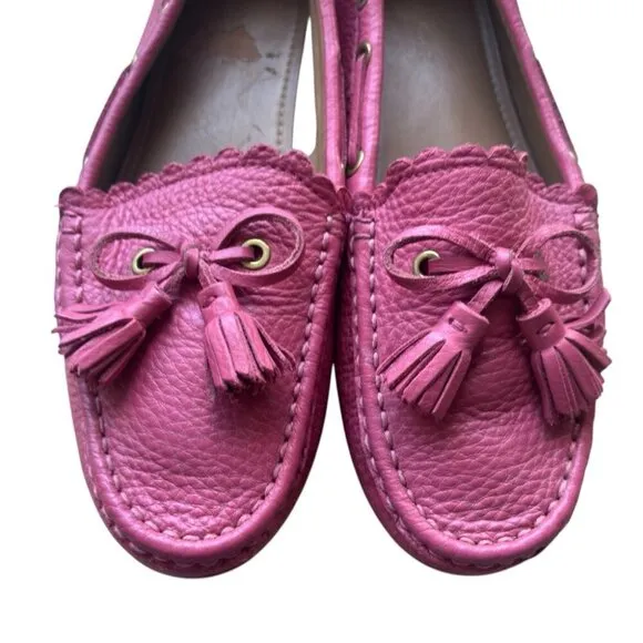 Coach Pebble Grain Leather Tassel Loafers Strawberry Color Soft Comfortable