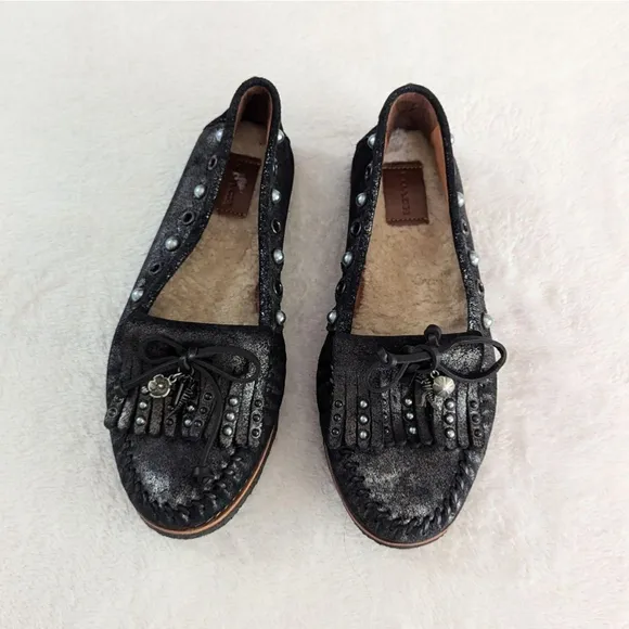 Coach Rexy Roccasin Black Suede Loafers Size 7.5