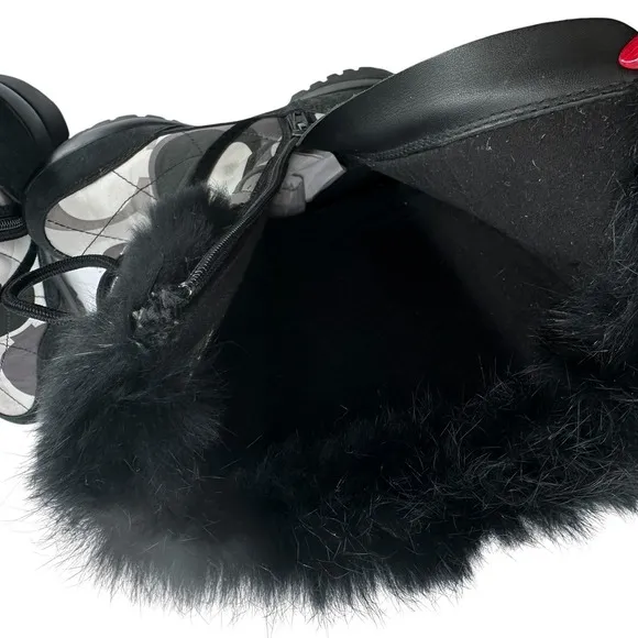 Coach Sasha Quilted Signature C's Fur Trimmed Winter Boots Size 5.5 M P694 Black