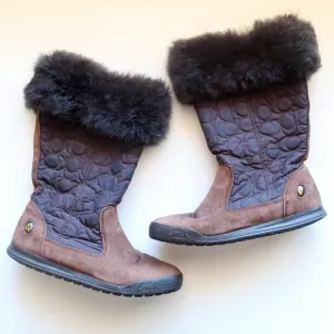 Coach Talen Brown Waterproof Suede Leather Quilted Nylon &amp; Fur Winter Snow Boots