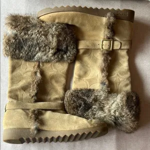 Coach Tan Winter &amp; Rain Boots with Fur Trim