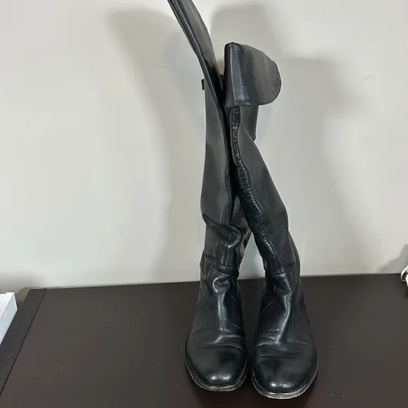 Coach Womens Cheyenne Leather Boots Sz 7 Black Riding Equestrian Over The Knee