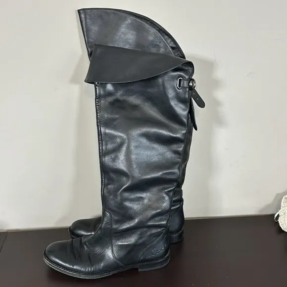 Coach Womens Cheyenne Leather Boots Sz 7 Black Riding Equestrian Over The Knee