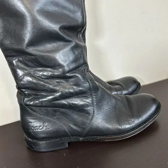 Coach Womens Cheyenne Leather Boots Sz 7 Black Riding Equestrian Over The Knee