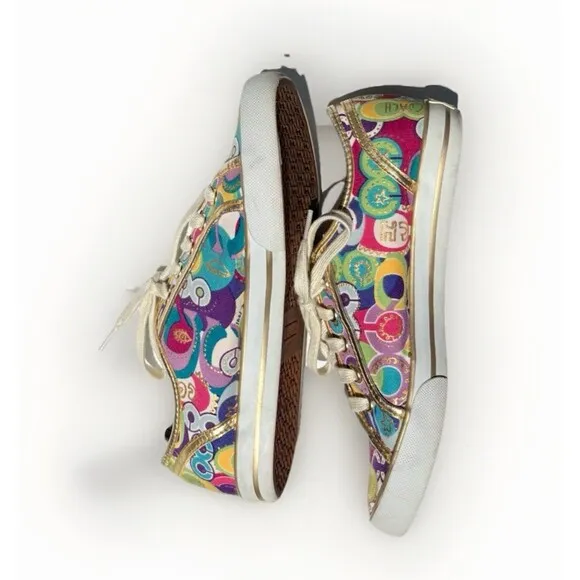 COACH™ Women's DEE Pop C Sneakers Sz 8.5 B Multicolor / Metallic Gold Trim