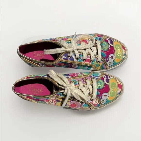 COACH™ Women's DEE Pop C Sneakers Sz 8.5 B Multicolor / Metallic Gold Trim