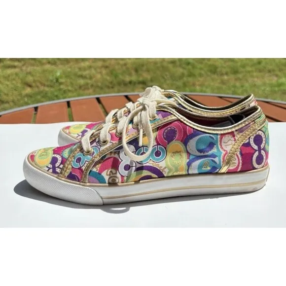 COACH™ Women's DEE Pop C Sneakers Sz 8.5 B Multicolor / Metallic Gold Trim