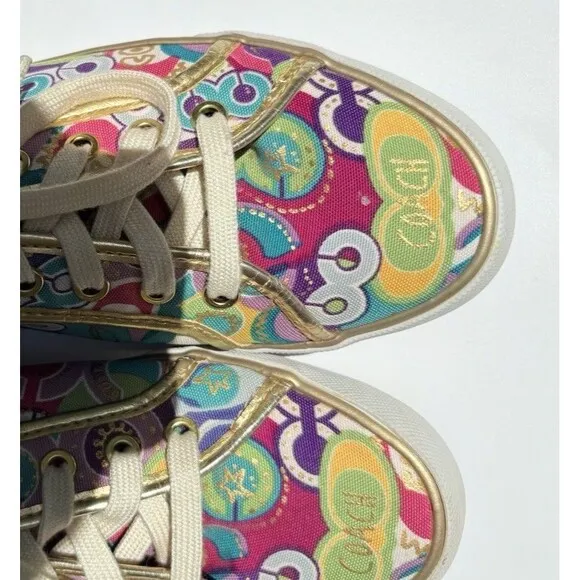 COACH™ Women's DEE Pop C Sneakers Sz 8.5 B Multicolor / Metallic Gold Trim
