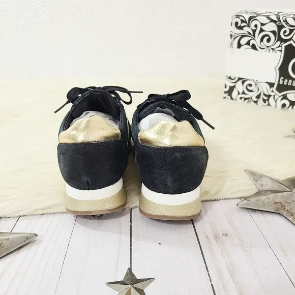 Cofi Holly black and metallic gold leather sneakers 7.5 NEW