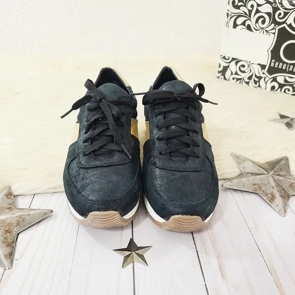 Cofi Holly black and metallic gold leather sneakers 7.5 NEW