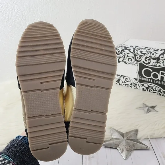 Cofi Holly black and metallic gold leather sneakers 7.5 NEW