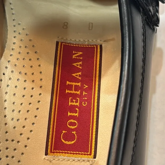 COLE HAAN Black Buckle Kiltie Slip on Loafers Gold Buckle 8 DMemory Flex Comfort