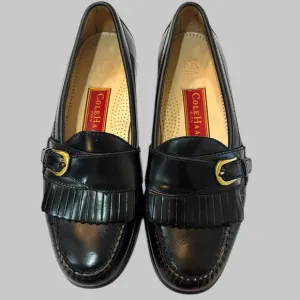 COLE HAAN Black Buckle Kiltie Slip on Loafers Gold Buckle 8 DMemory Flex Comfort