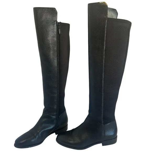 Cole Haan Dutchess Tall Leather Over-The-Knee Black Biker Riding Boots Size 7