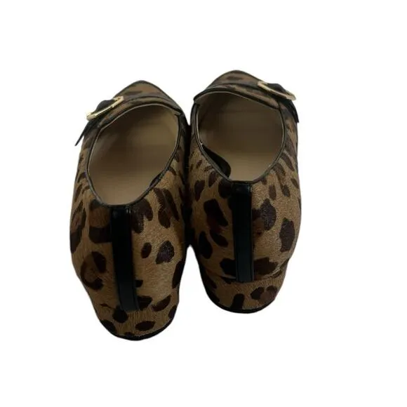 Cole Haan Leopard Gold Buckle Pony Hair Point-Toe Flats Size 6.5