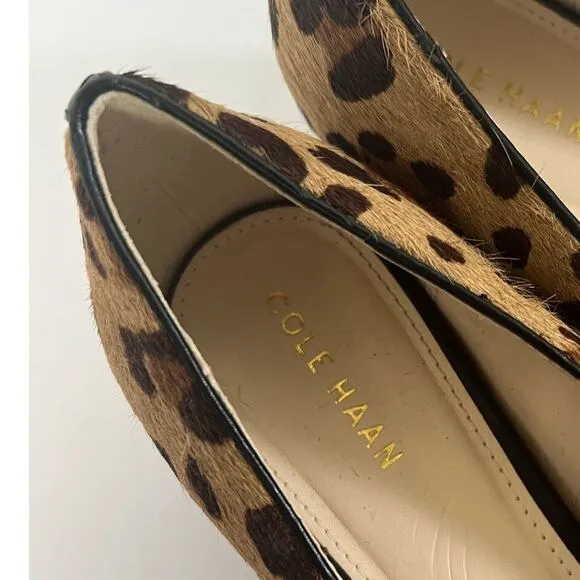 Cole Haan Leopard Gold Buckle Pony Hair Point-Toe Flats Size 6.5