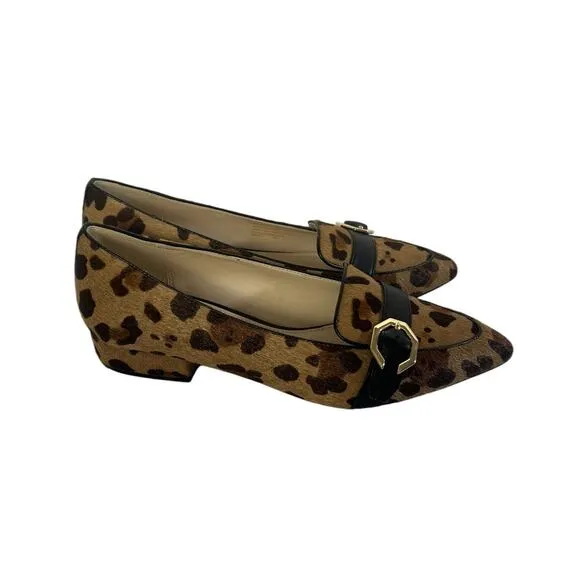 Cole Haan Leopard Gold Buckle Pony Hair Point-Toe Flats Size 6.5