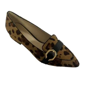 Cole Haan Leopard Gold Buckle Pony Hair Point-Toe Flats Size 6.5
