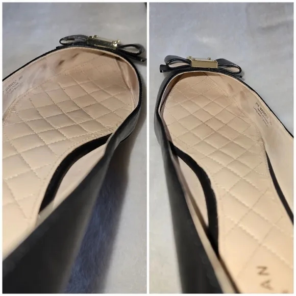 Cole Haan Tali Bow Skimmer Shoes Black Leather Gold Logo Size 9B W09852 with Box
