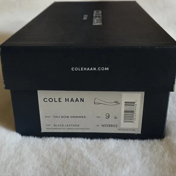 Cole Haan Tali Bow Skimmer Shoes Black Leather Gold Logo Size 9B W09852 with Box