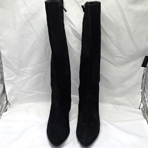 Cole Haan Tali Luxe Wedge Boot 40 Black Suede Knee-High Zippered Boots Size 8.5